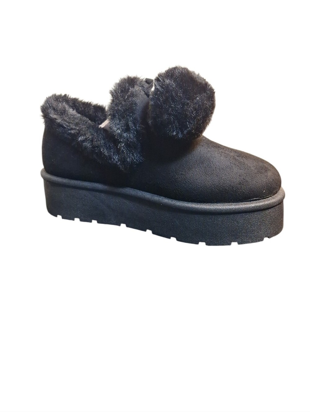 NIB Bamboo Faux Fur Pom Pom Slipper Shoes